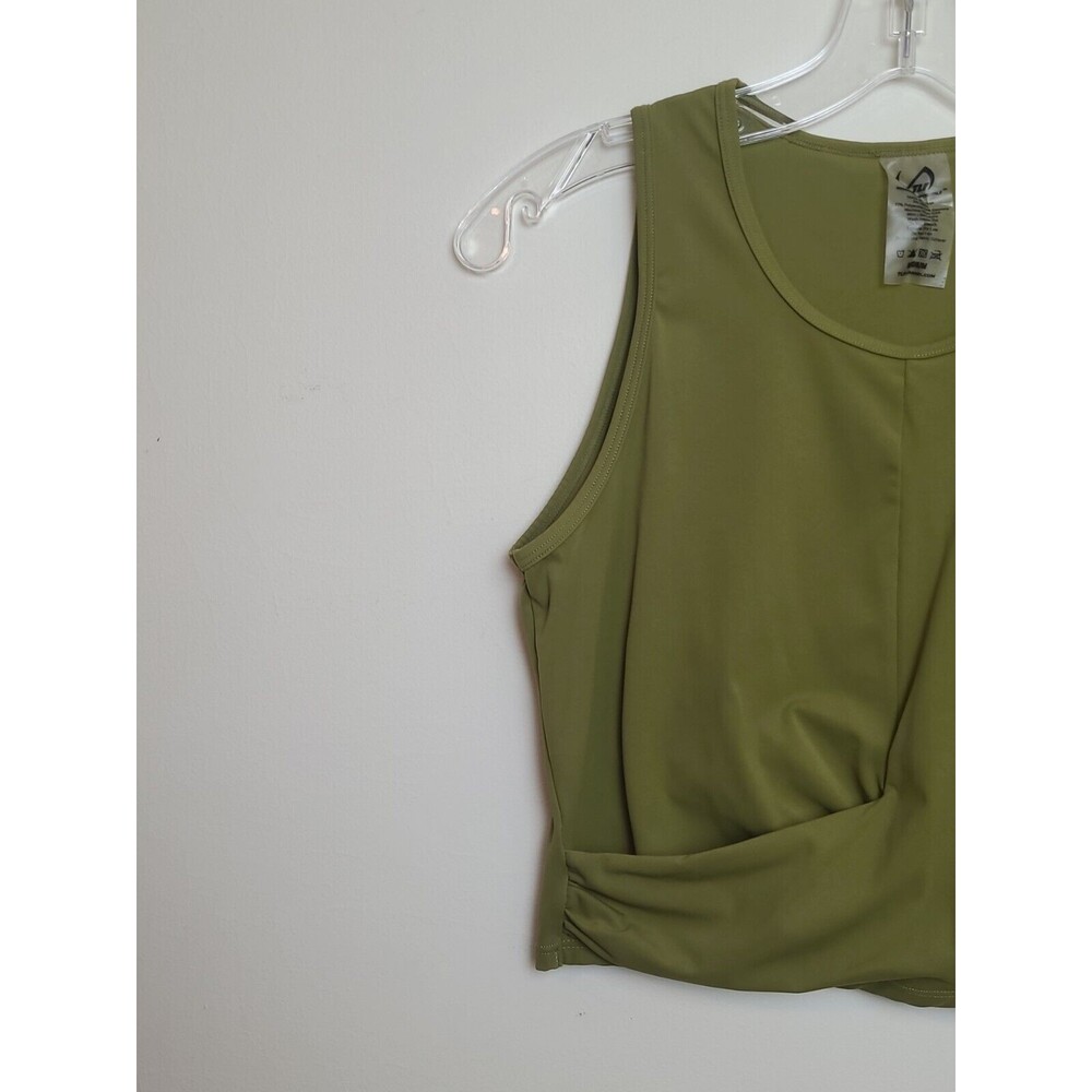 Tlf Womens Gym Crop Tank Top Green Scoop Neck Draped Stretch Medium - Picture 7 of 13